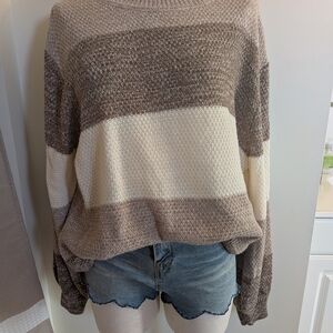Zenana Outfitters Women's Sweater - Brown and Cream